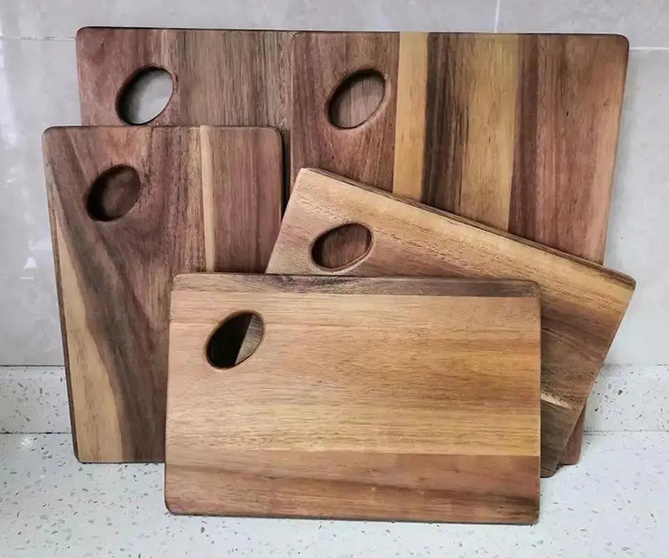 High Quality Acacia Wood Cutting Board ,Practical Double-Sided Wooden Cutting Board, Regular Bread Board with Oval Handle