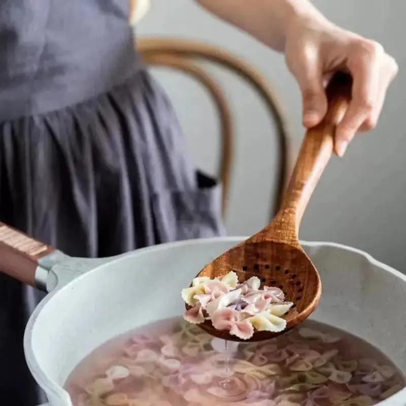 KX4B 8 Pieces Wooden Spatula Set Natural Teak Kitchenoden Spoon Cooking Utensils